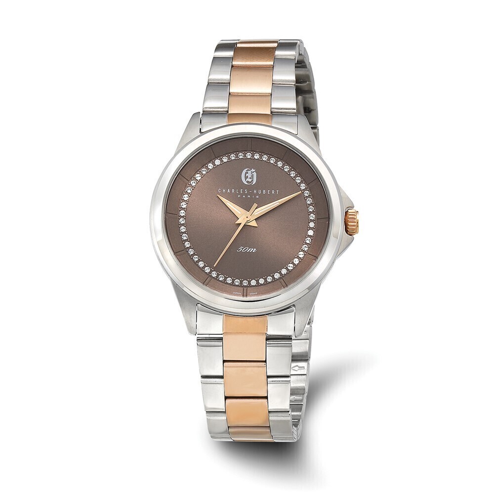 Kazi Luxury Charles-Hubert Two-Tone IP-Plated Stainless Light Brown Crystal
